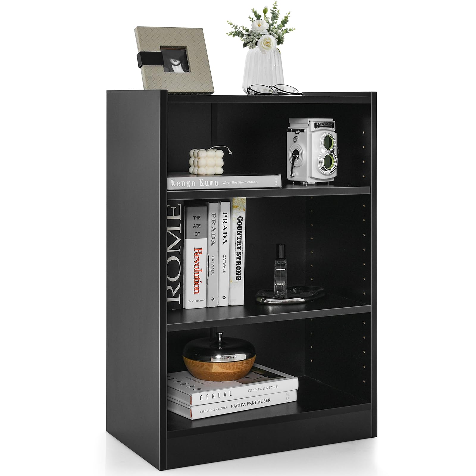 3 Tier Bookcase, Floor Standing Open Bookshelf with 18-Position Adjustable Shelves - Tangkula